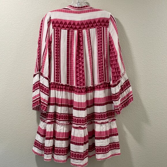 ELAN Peasant/Baby Doll Tiered Mini Dress 3/4 Tier Sleeve "Aztec" White/Burg - M - Picture 3 of 8